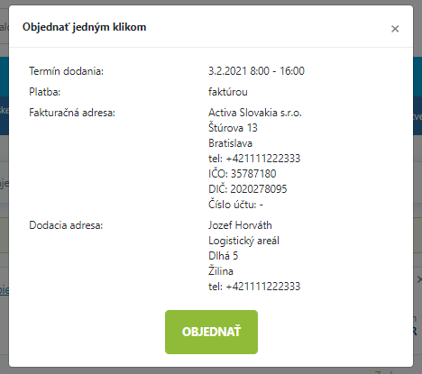 V prehľade košíka kliknite na Objednať jedným klikom